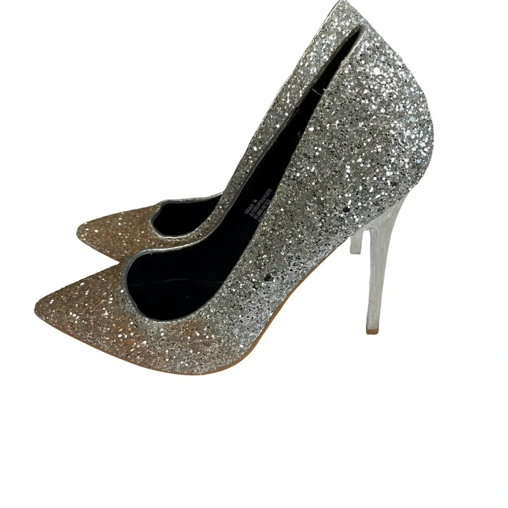Kendall & Kylie Madden girl Silver Sparkle Glitter High Ombré Heels. siz…